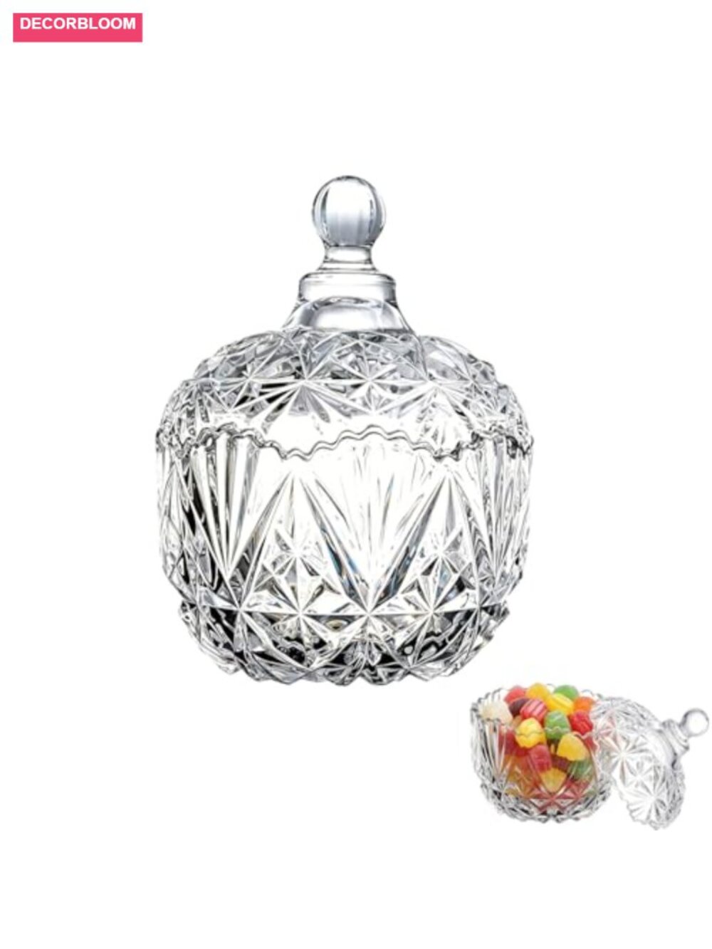Crystal Glass Candy Jar with Lid Faceted Airtight Kitchen Storage Container